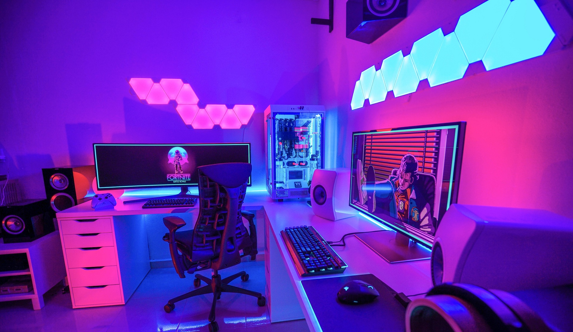 gaming setup wallpaper and furniture
