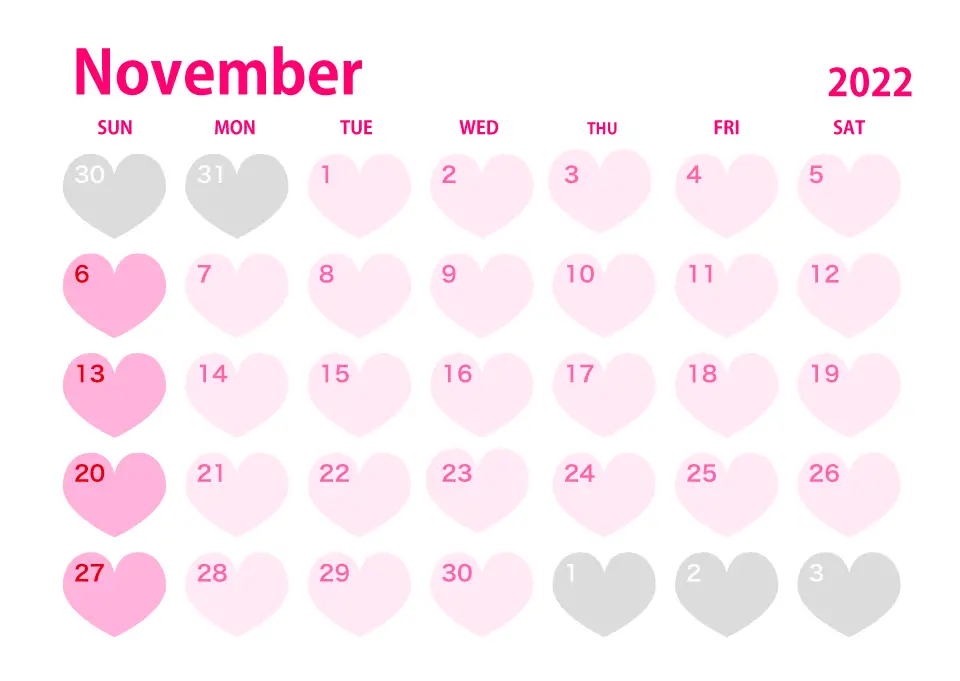 november 2022 calendar wallpaper pink heart
