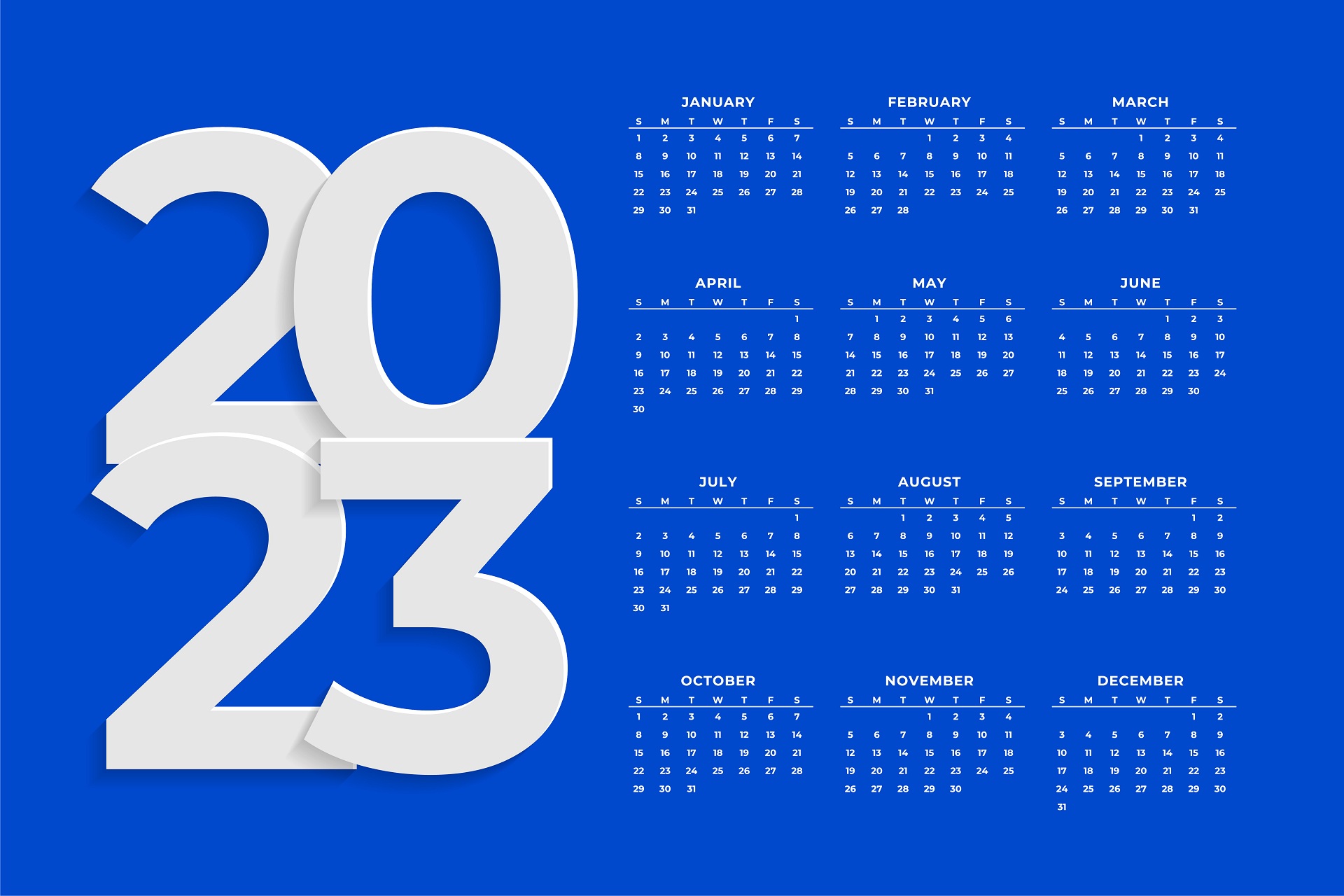 Simple blue 2023 new year calendar template