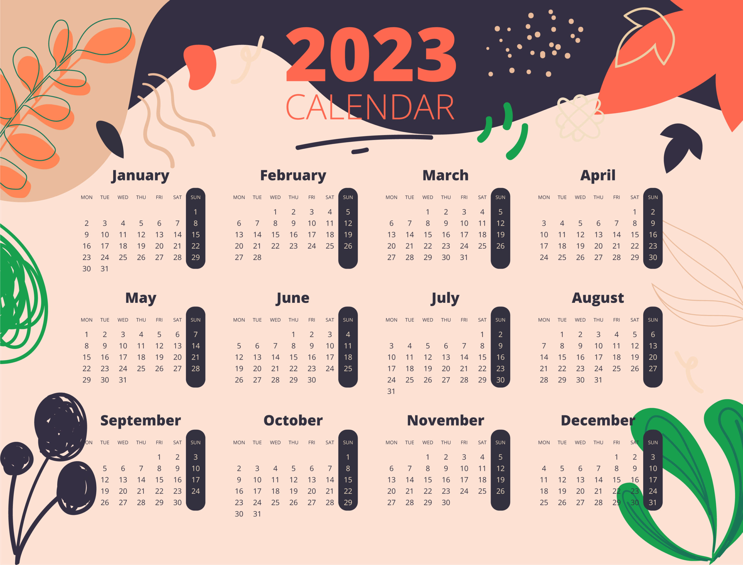 year at a glance calendar 2023